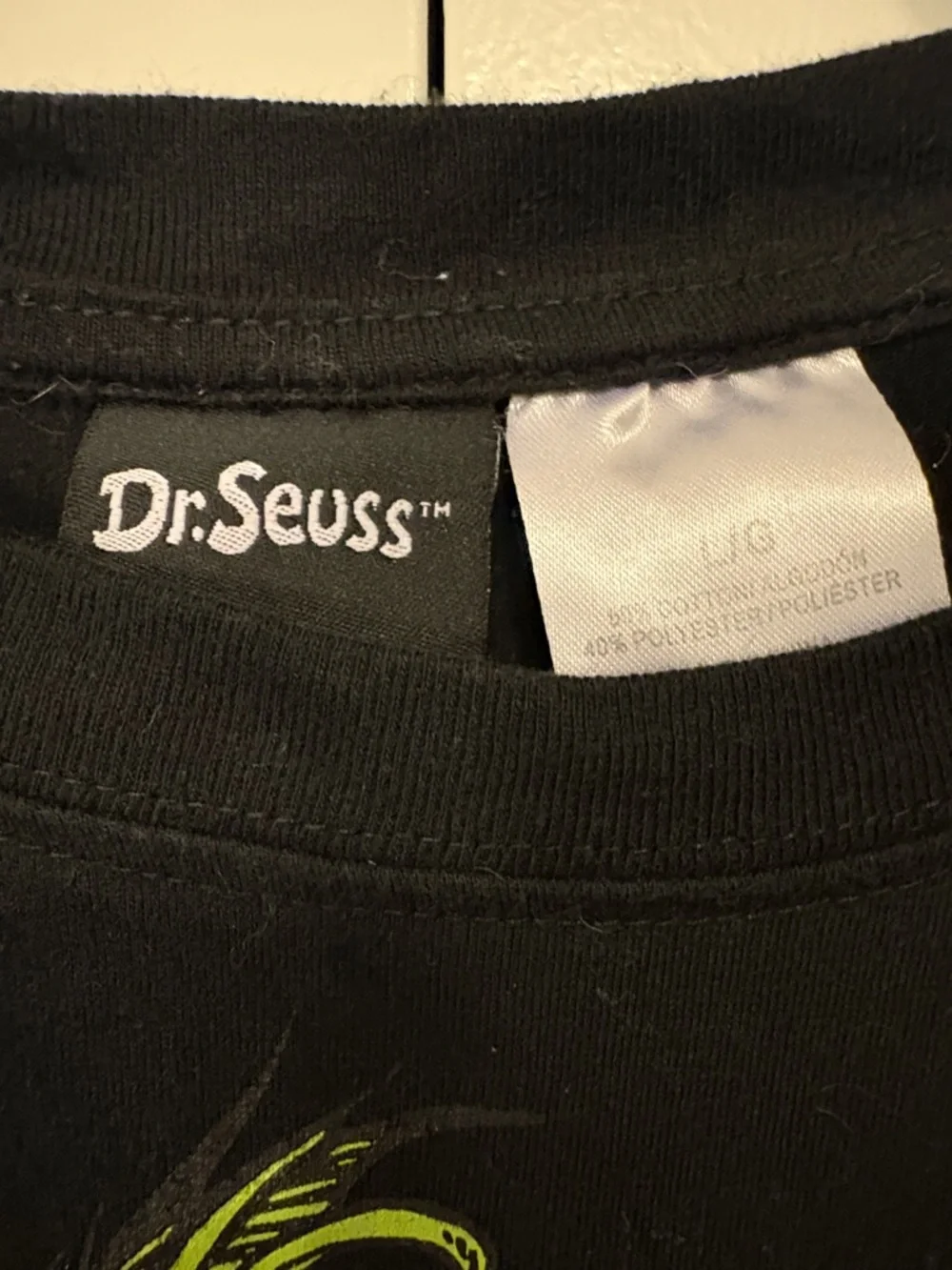 Dr. Seuss Black Tee with Neon Green Graphic